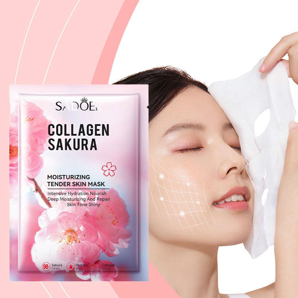 Sheet Mask Collagen - 5Pcs Collagen Sakura Face Mask Facial