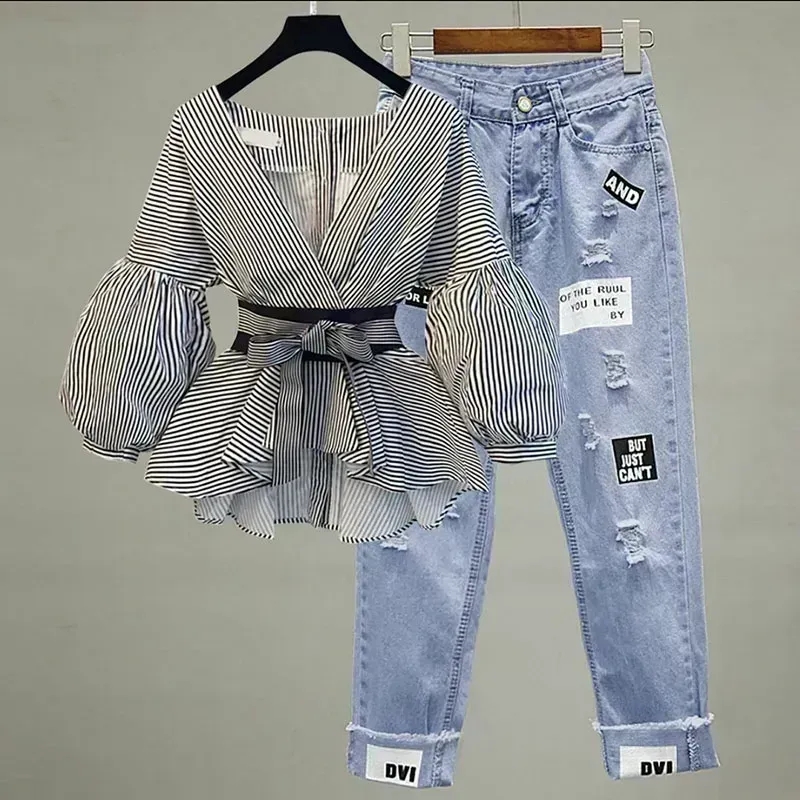 Women Elegant V-Neck Stripe La - Korean Lifestyle recension och pris